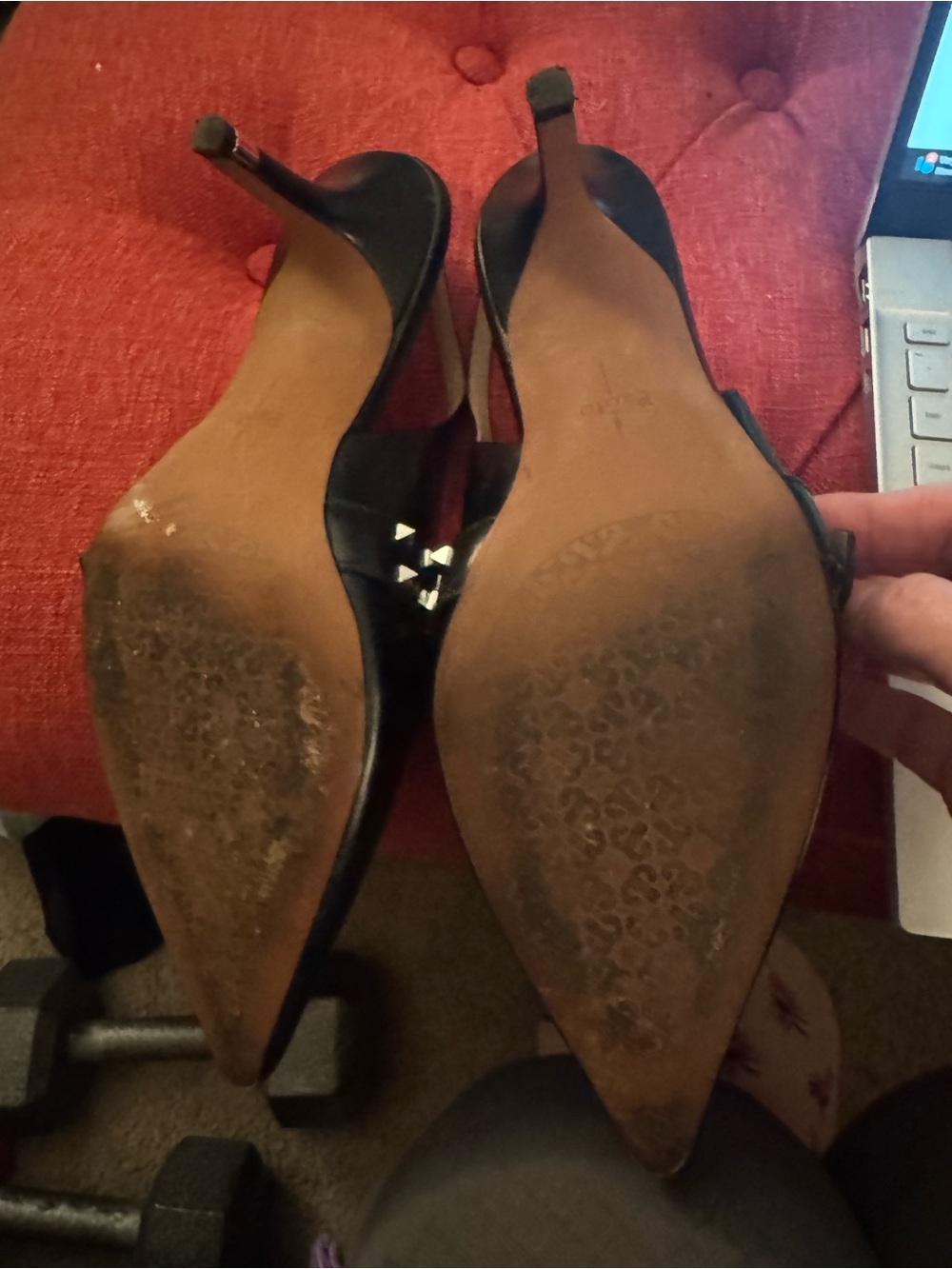 Linea Paolo Black Studded Pointed Slingback heals, w/ silver tipped heal. - Picture 7 of 7